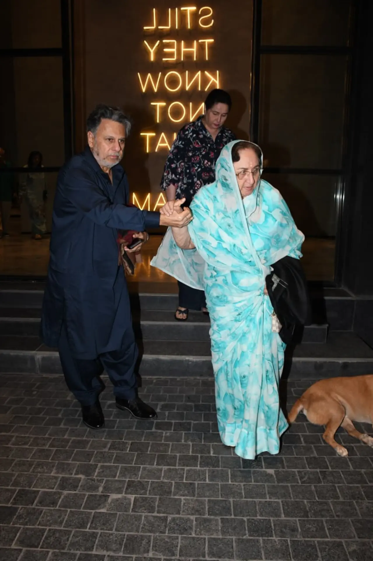 Neila Devi Kapoor was clicked exiting a theatre after a special screening of Pati Patni Aur Woh Do.